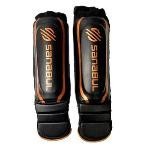 Sanabul Black Orange Kickboxing Shin Guards MMA Muay Thai Unisex Adjustable